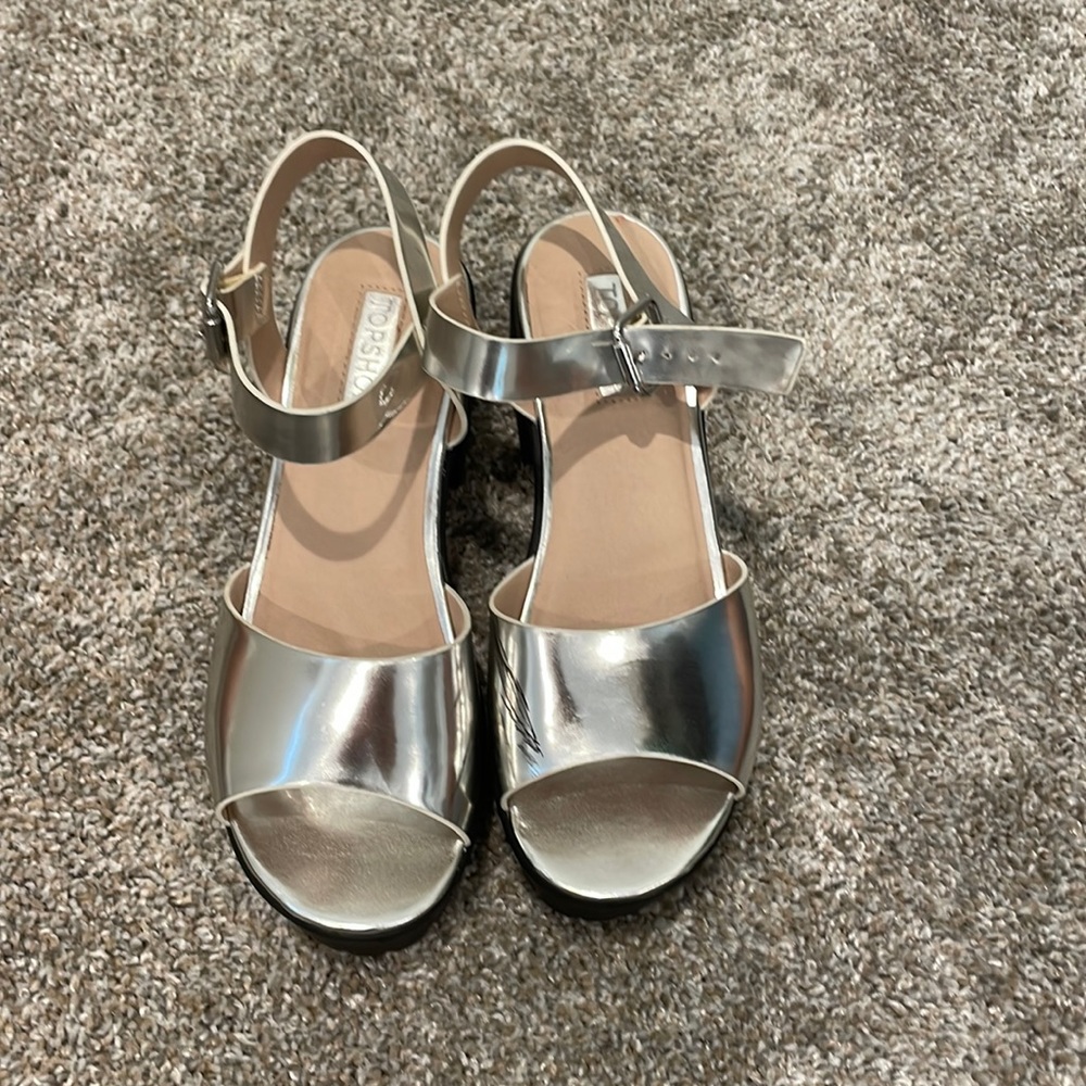 Topshop Silver Metallic Platform Sandals